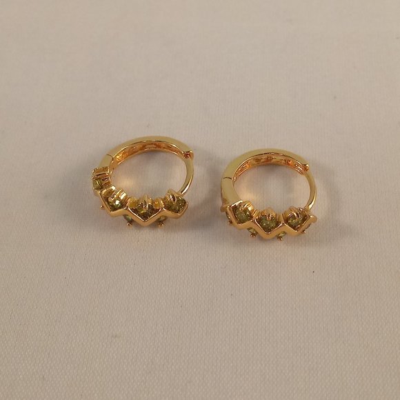 18K Yellow Gold Filled Peridot Olive Green Diamond Zircon Hoop Huggie Earrings - Picture 3 of 5